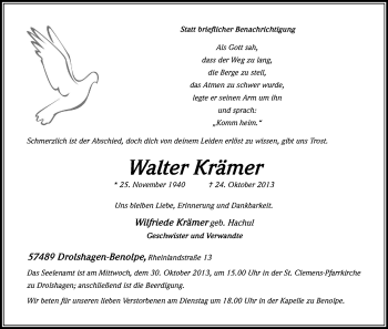 Anzeige von Walter Krämer von Kölner Stadt-Anzeiger / Kölnische Rundschau / Express