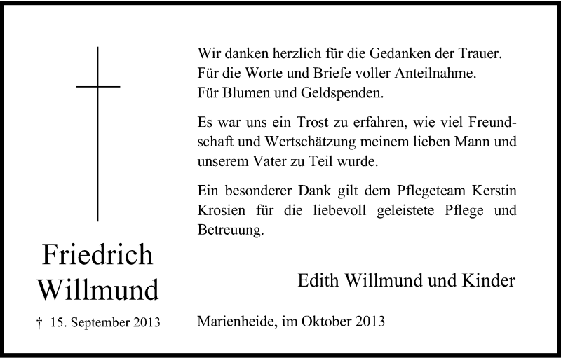  Traueranzeige für Friedrich Willmund vom 26.10.2013 aus Kölner Stadt-Anzeiger / Kölnische Rundschau / Express
