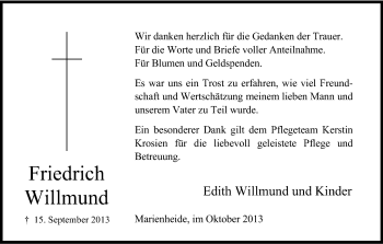 Anzeige von Friedrich Willmund von Kölner Stadt-Anzeiger / Kölnische Rundschau / Express