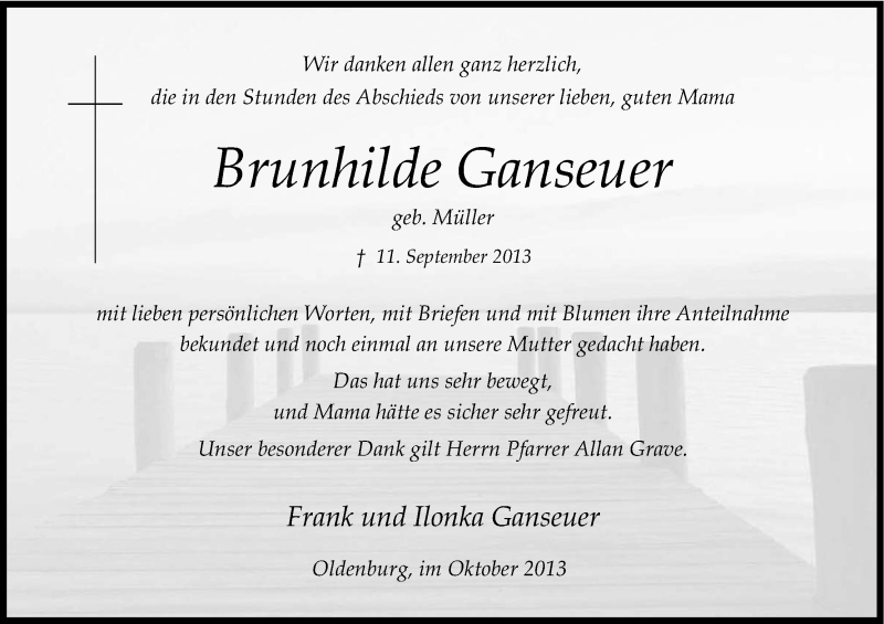  Traueranzeige für Brunhilde Ganseuer vom 26.10.2013 aus Kölner Stadt-Anzeiger / Kölnische Rundschau / Express