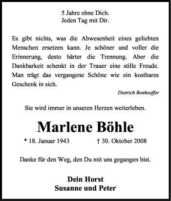 Anzeige von Marlene Böhle von Kölner Stadt-Anzeiger / Kölnische Rundschau / Express