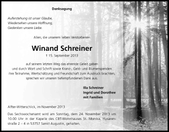 Anzeige von Winand Schreiner von Kölner Stadt-Anzeiger / Kölnische Rundschau / Express