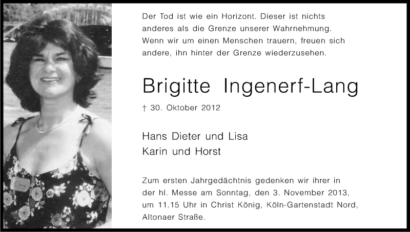  Traueranzeige für Brigitte Ingenerf-Lang vom 30.10.2013 aus Kölner Stadt-Anzeiger / Kölnische Rundschau / Express