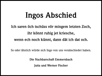 Anzeige von Ingo Hochschild von Kölner Stadt-Anzeiger / Kölnische Rundschau / Express