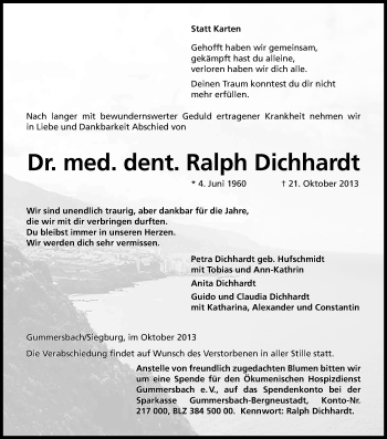 Anzeige von Ralpf Dichhardt von Kölner Stadt-Anzeiger / Kölnische Rundschau / Express