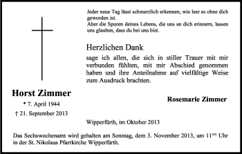 Anzeige von Horst Zimmer von Kölner Stadt-Anzeiger / Kölnische Rundschau / Express