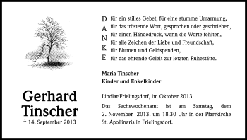 Anzeige von Gerhard Tinscher von Kölner Stadt-Anzeiger / Kölnische Rundschau / Express