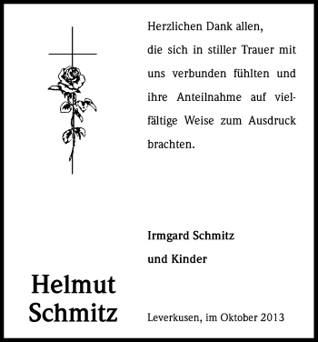 Anzeige von Helmut Schmitz von Kölner Stadt-Anzeiger / Kölnische Rundschau / Express