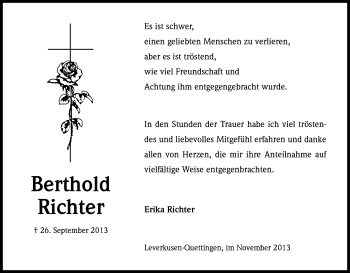 Anzeige von Berthold Richter von Kölner Stadt-Anzeiger / Kölnische Rundschau / Express