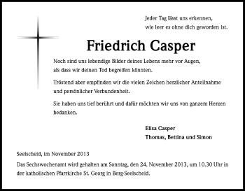 Anzeige von Friedrich Casper von Kölner Stadt-Anzeiger / Kölnische Rundschau / Express