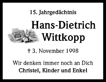 Anzeige von Hans-Dietrich Wittkopp von Kölner Stadt-Anzeiger / Kölnische Rundschau / Express
