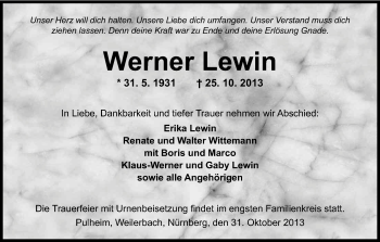 Anzeige von Werner Lewin von Kölner Stadt-Anzeiger / Kölnische Rundschau / Express