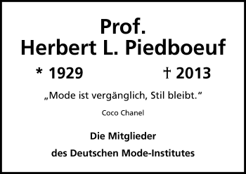 Anzeige von Herbert Piedboeuf von Kölner Stadt-Anzeiger / Kölnische Rundschau / Express