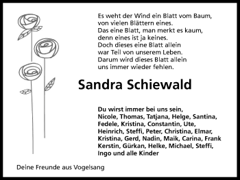 Anzeige von Sandra Schiewald von Kölner Stadt-Anzeiger / Kölnische Rundschau / Express