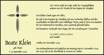 Anzeige von Beate Klein von Kölner Stadt-Anzeiger / Kölnische Rundschau / Express