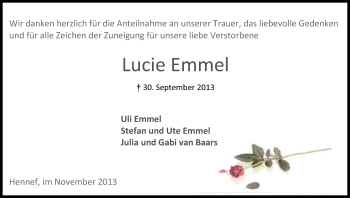 Anzeige von Lucie Emmel von Kölner Stadt-Anzeiger / Kölnische Rundschau / Express