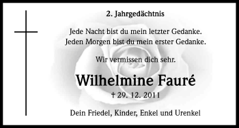 Anzeige von Wilhelmine Fauré von Kölner Stadt-Anzeiger / Kölnische Rundschau / Express
