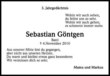 Anzeige von Sebastian Göntgen von Kölner Stadt-Anzeiger / Kölnische Rundschau / Express