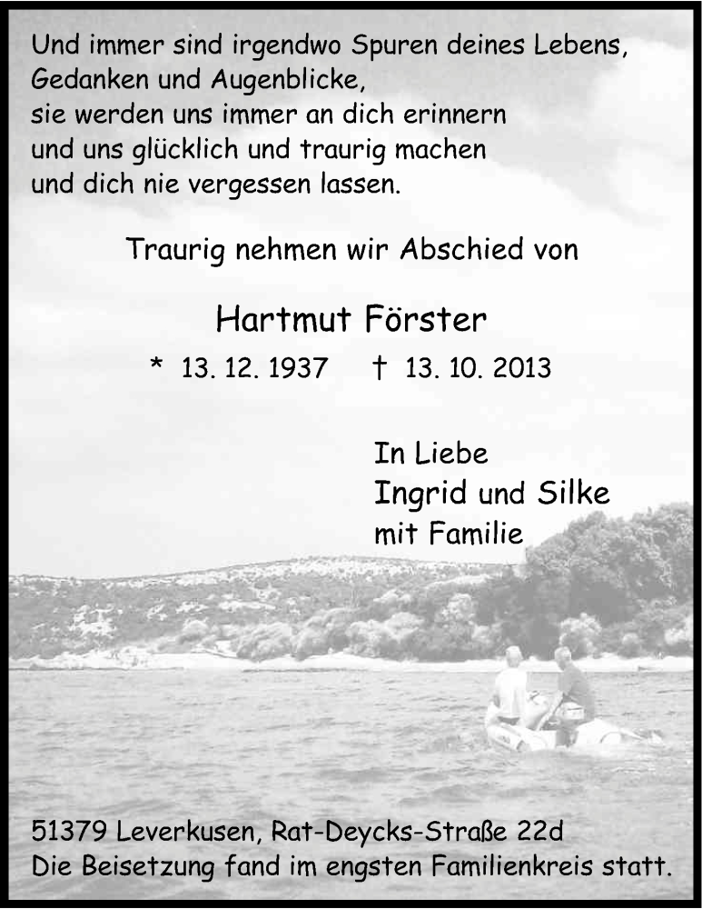  Traueranzeige für Hartmut Förster vom 02.11.2013 aus Kölner Stadt-Anzeiger / Kölnische Rundschau / Express