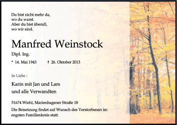 Anzeige von Manfred Weinstock von Kölner Stadt-Anzeiger / Kölnische Rundschau / Express