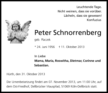 Anzeige von Peter Schnorrenberg von Kölner Stadt-Anzeiger / Kölnische Rundschau / Express