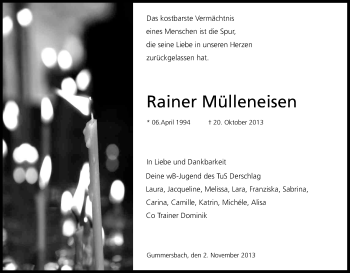 Anzeige von Rainer Mülleneisen von Kölner Stadt-Anzeiger / Kölnische Rundschau / Express