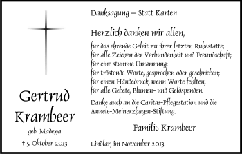 Anzeige von Gertrud Krambeer von Kölner Stadt-Anzeiger / Kölnische Rundschau / Express