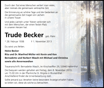Anzeige von Trude Becker von Kölner Stadt-Anzeiger / Kölnische Rundschau / Express