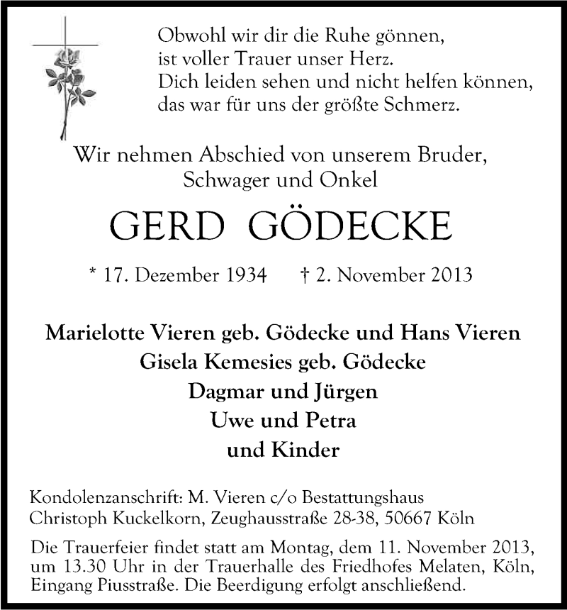  Traueranzeige für Gerd Gödecke vom 06.11.2013 aus Kölner Stadt-Anzeiger / Kölnische Rundschau / Express