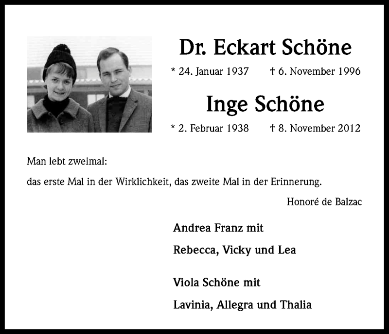  Traueranzeige für Inge Schöne vom 08.11.2013 aus Kölner Stadt-Anzeiger / Kölnische Rundschau / Express