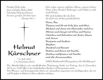 Anzeige von Helmut Kürschner von Kölner Stadt-Anzeiger / Kölnische Rundschau / Express