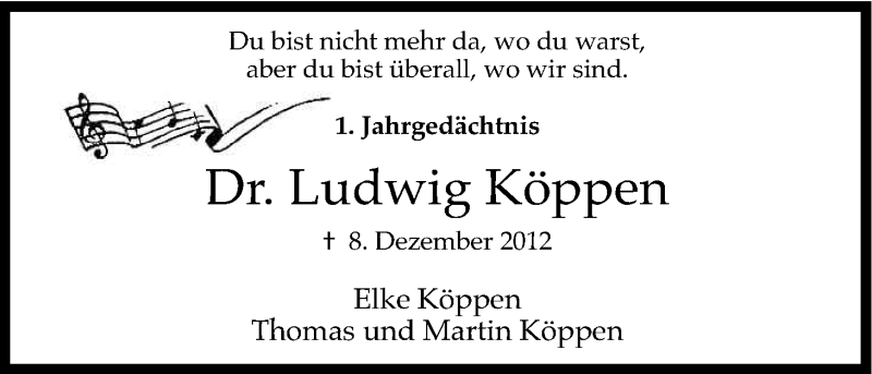  Traueranzeige für Ludwig Köppen vom 07.12.2013 aus Kölner Stadt-Anzeiger / Kölnische Rundschau / Express