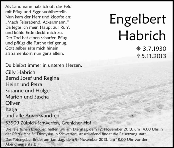 Anzeige von Engelbert Habrich von Kölner Stadt-Anzeiger / Kölnische Rundschau / Express