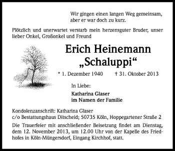 Anzeige von Erich Heinemann von Kölner Stadt-Anzeiger / Kölnische Rundschau / Express