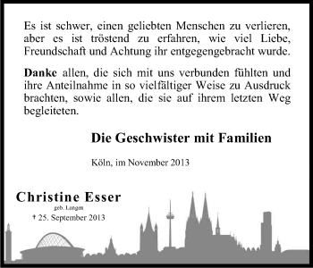 Anzeige von Christine Esser von Kölner Stadt-Anzeiger / Kölnische Rundschau / Express
