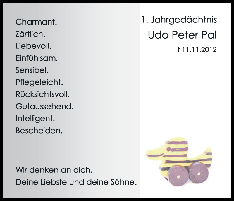  Traueranzeige für Udo Peter Pal vom 11.11.2013 aus Kölner Stadt-Anzeiger / Kölnische Rundschau / Express