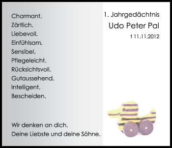 Anzeige von Udo Peter Pal von Kölner Stadt-Anzeiger / Kölnische Rundschau / Express