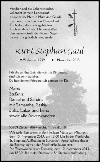 Anzeige von Kurt Stephan Gaul von Kölner Stadt-Anzeiger / Kölnische Rundschau / Express