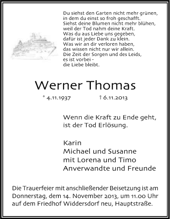Anzeige von Werner Thomas von Kölner Stadt-Anzeiger / Kölnische Rundschau / Express