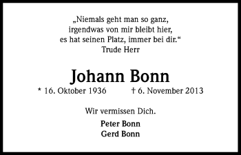 Anzeige von Johann Bonn von Kölner Stadt-Anzeiger / Kölnische Rundschau / Express