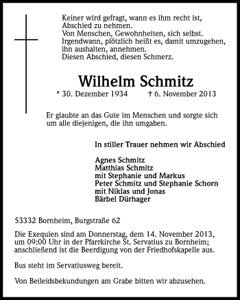 Anzeige von Wilhelm Schmitz von Kölner Stadt-Anzeiger / Kölnische Rundschau / Express