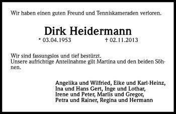 Anzeige von Dirk Heidermann von Kölner Stadt-Anzeiger / Kölnische Rundschau / Express