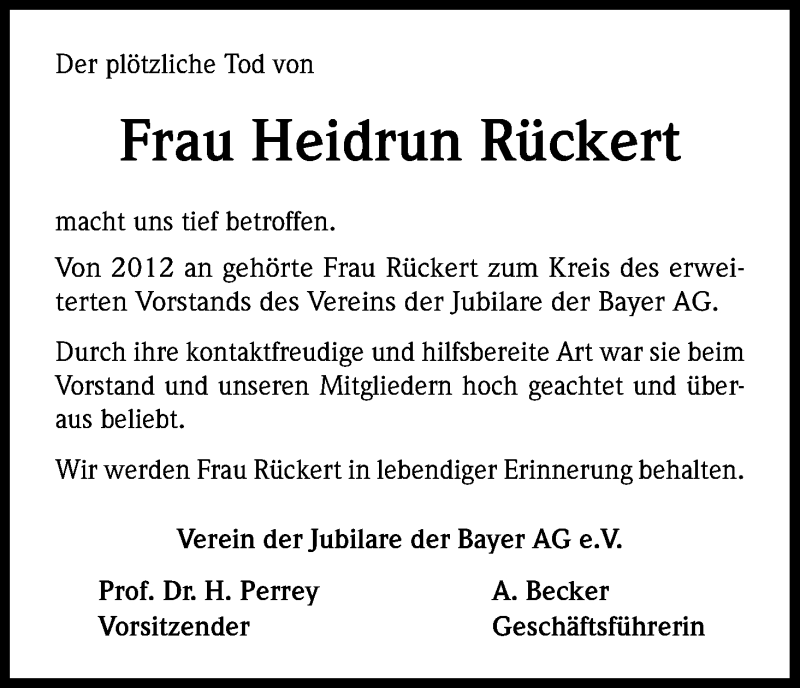  Traueranzeige für Heidrun Rückert vom 13.11.2013 aus Kölner Stadt-Anzeiger / Kölnische Rundschau / Express