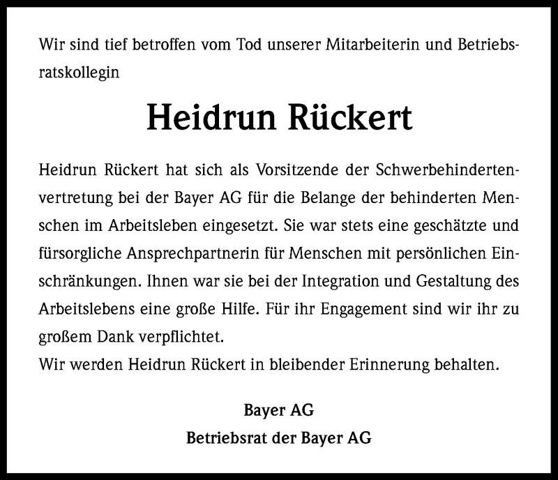  Traueranzeige für Heidrun Rückert vom 12.11.2013 aus Kölner Stadt-Anzeiger / Kölnische Rundschau / Express
