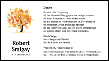 Anzeige von Robert Smigay von Kölner Stadt-Anzeiger / Kölnische Rundschau / Express