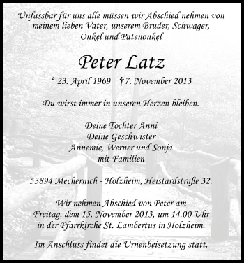 Anzeige von Peter Latz von Kölner Stadt-Anzeiger / Kölnische Rundschau / Express