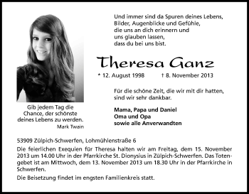 Anzeige von Theresa Ganz von Kölner Stadt-Anzeiger / Kölnische Rundschau / Express