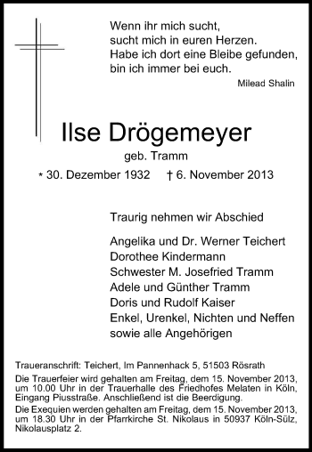 Anzeige von Ilse Drögemeyer von Kölner Stadt-Anzeiger / Kölnische Rundschau / Express