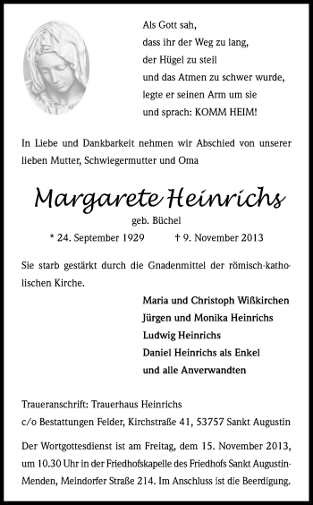 Anzeige von Margarete Heinrichs von Kölner Stadt-Anzeiger / Kölnische Rundschau / Express