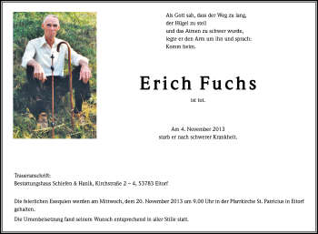 Anzeige von Erich Fuchs von Kölner Stadt-Anzeiger / Kölnische Rundschau / Express